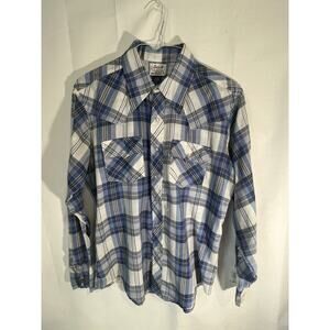 Lazy H Blue Plaid Pearl Snap Polyester Blend Western Shirt Mens Size XL
